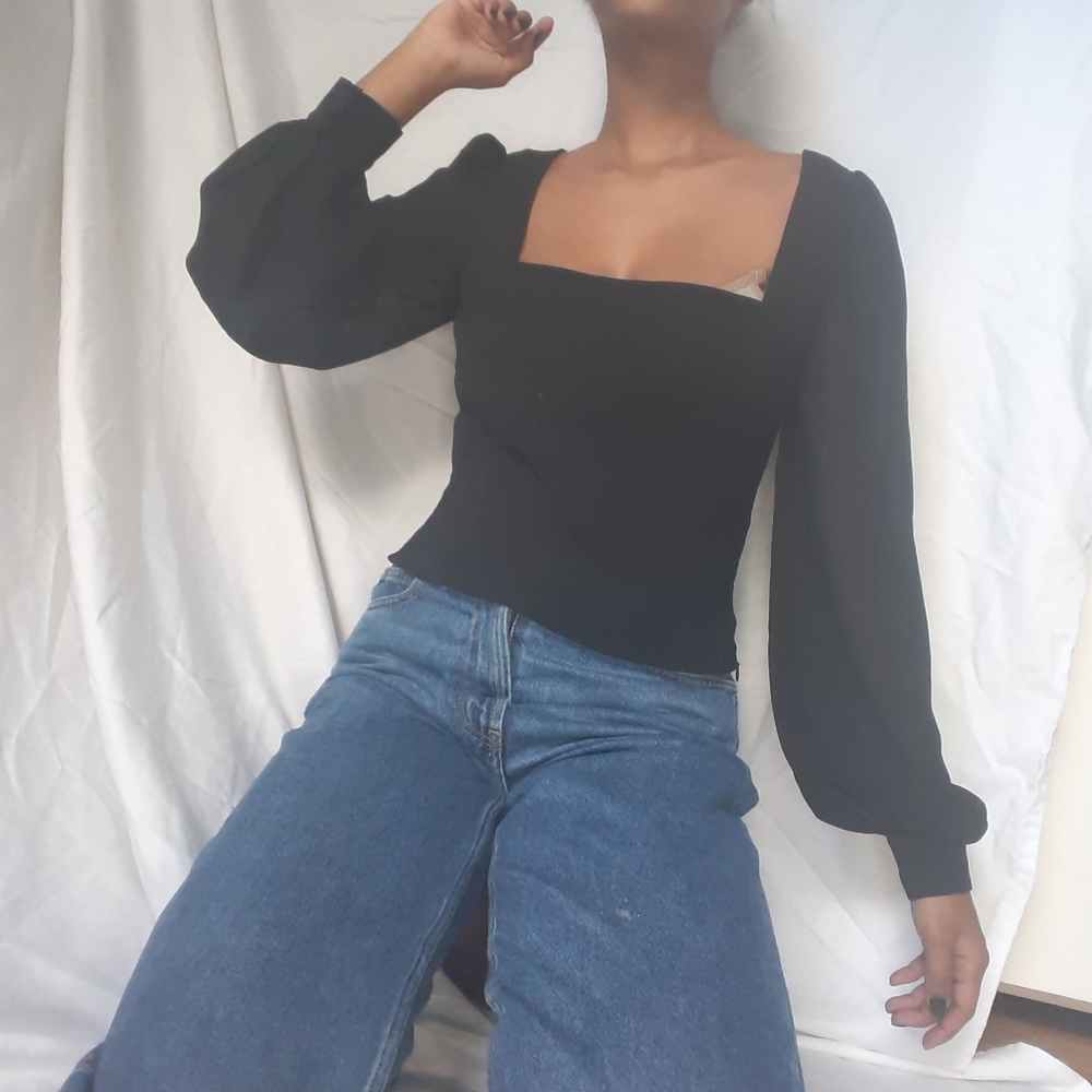 Forever 21 Black Square Neck Blouse